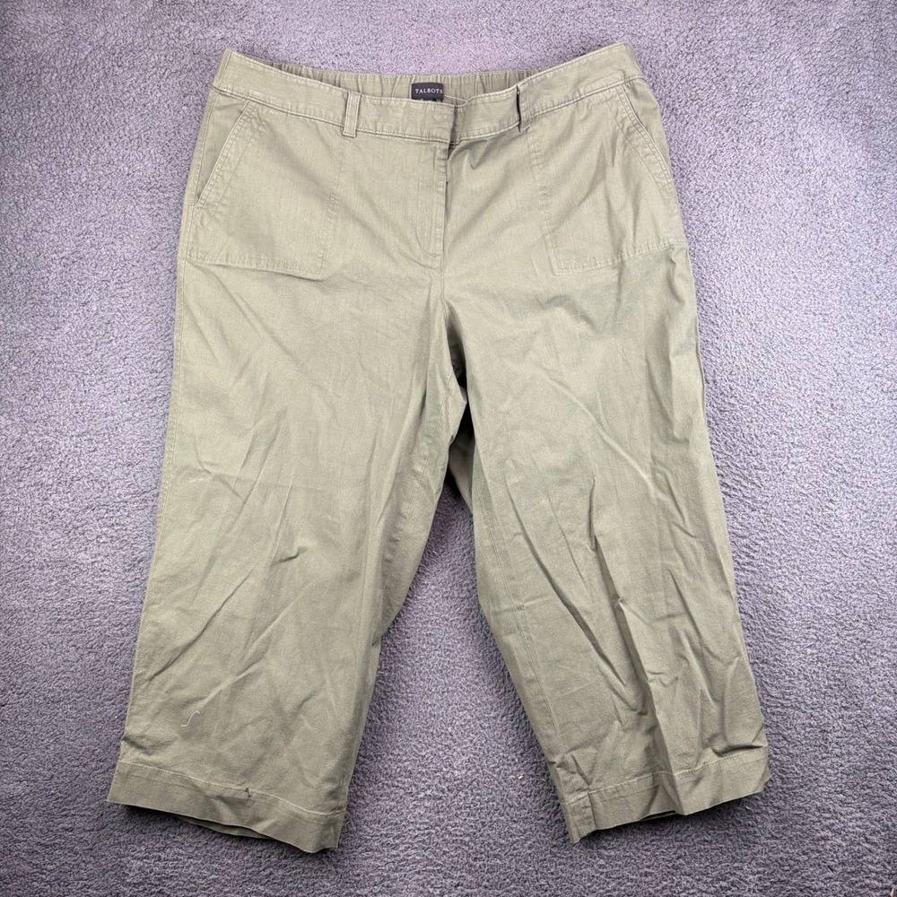 Talbots Womens Khaki Capri Pants Size 20W Stretch Cotton Casual